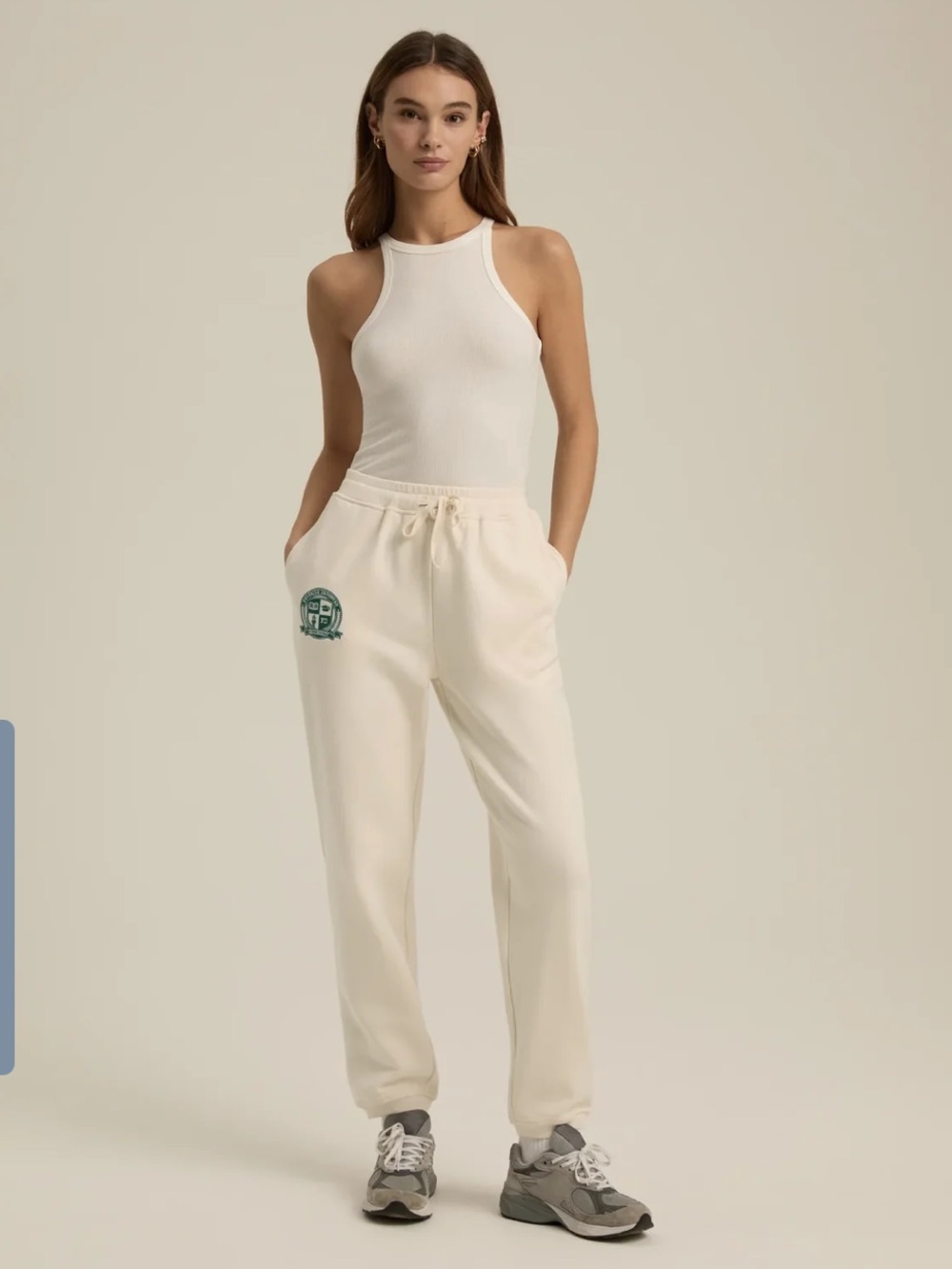 NWT Favorite Daughter Cream Sweatpants with Green Crest